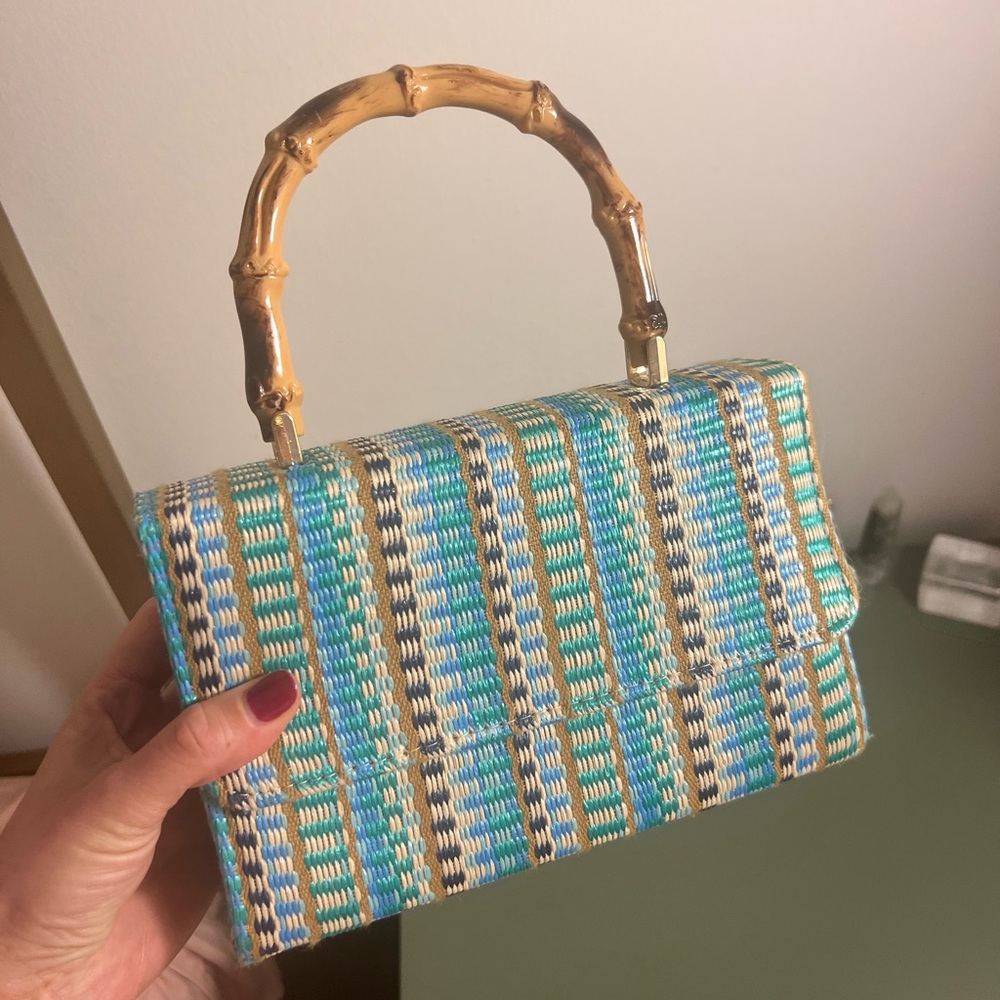 Alessia Bianchi Bamboo Tophandle Crossbody Turquoise Bag